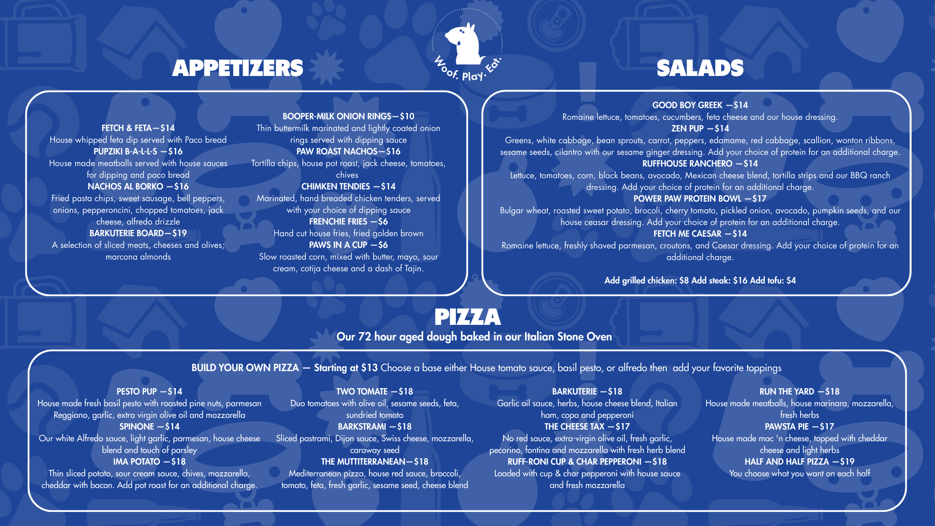 Woof Play Eat Menu — Page 1