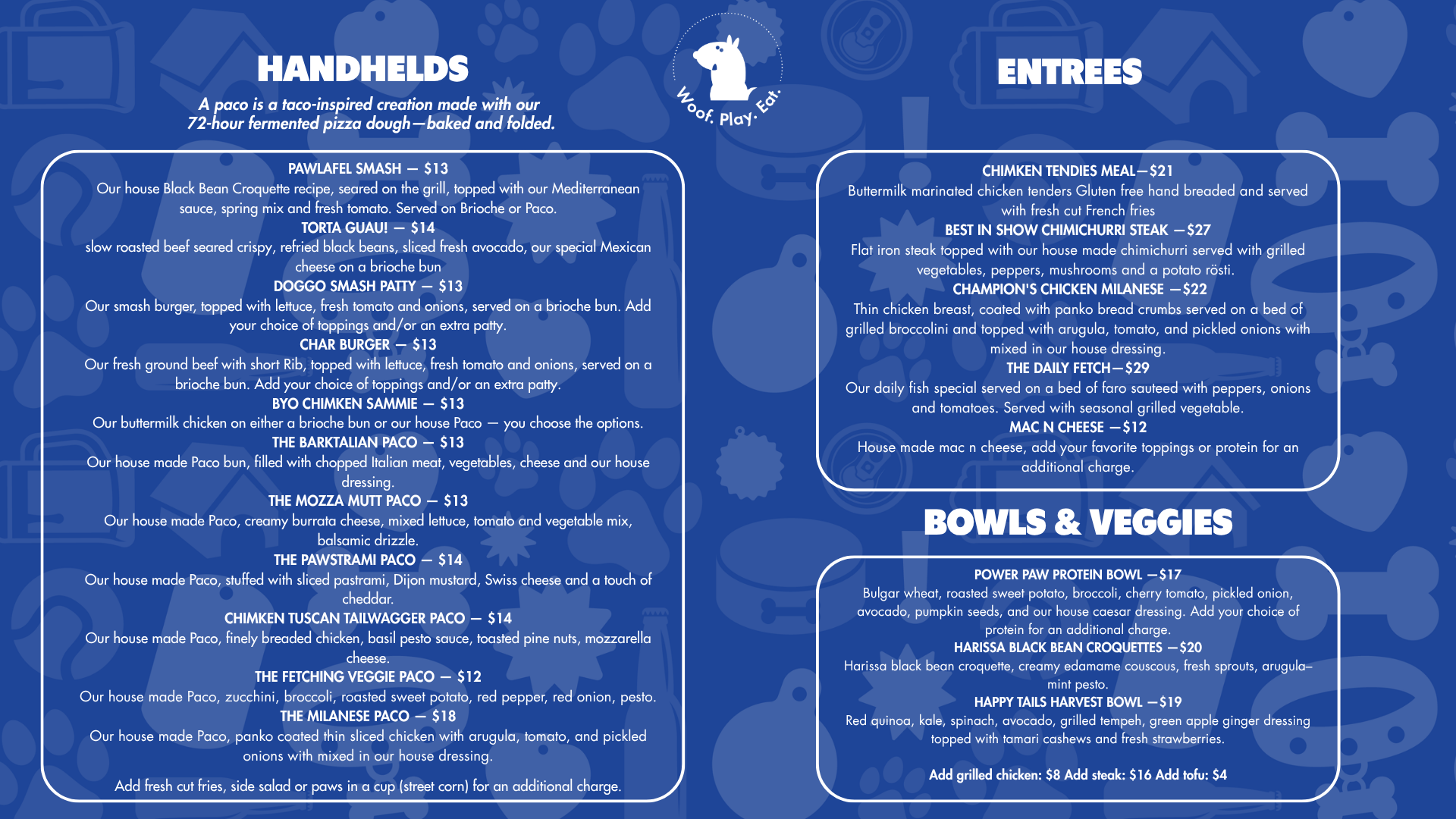 Woof Play Eat Menu — Page 1